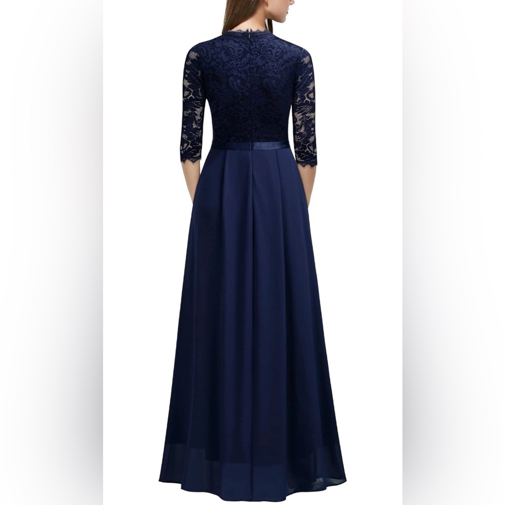 MISSMAY Women's Formal Floral Lace 2/3 Sleeves Long Evening Party Maxi Dress - Picture 3 of 7